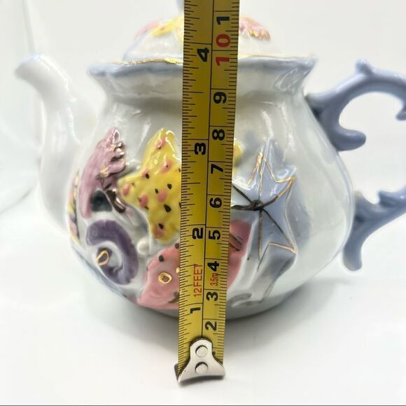 Seashell Ceramic Teapot Pastel Colors and Gold Accents - Picture 10 of 12